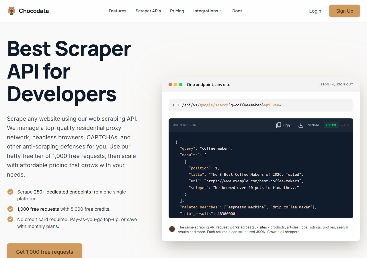ChocoData LinkedIn profile scraper API homepage
