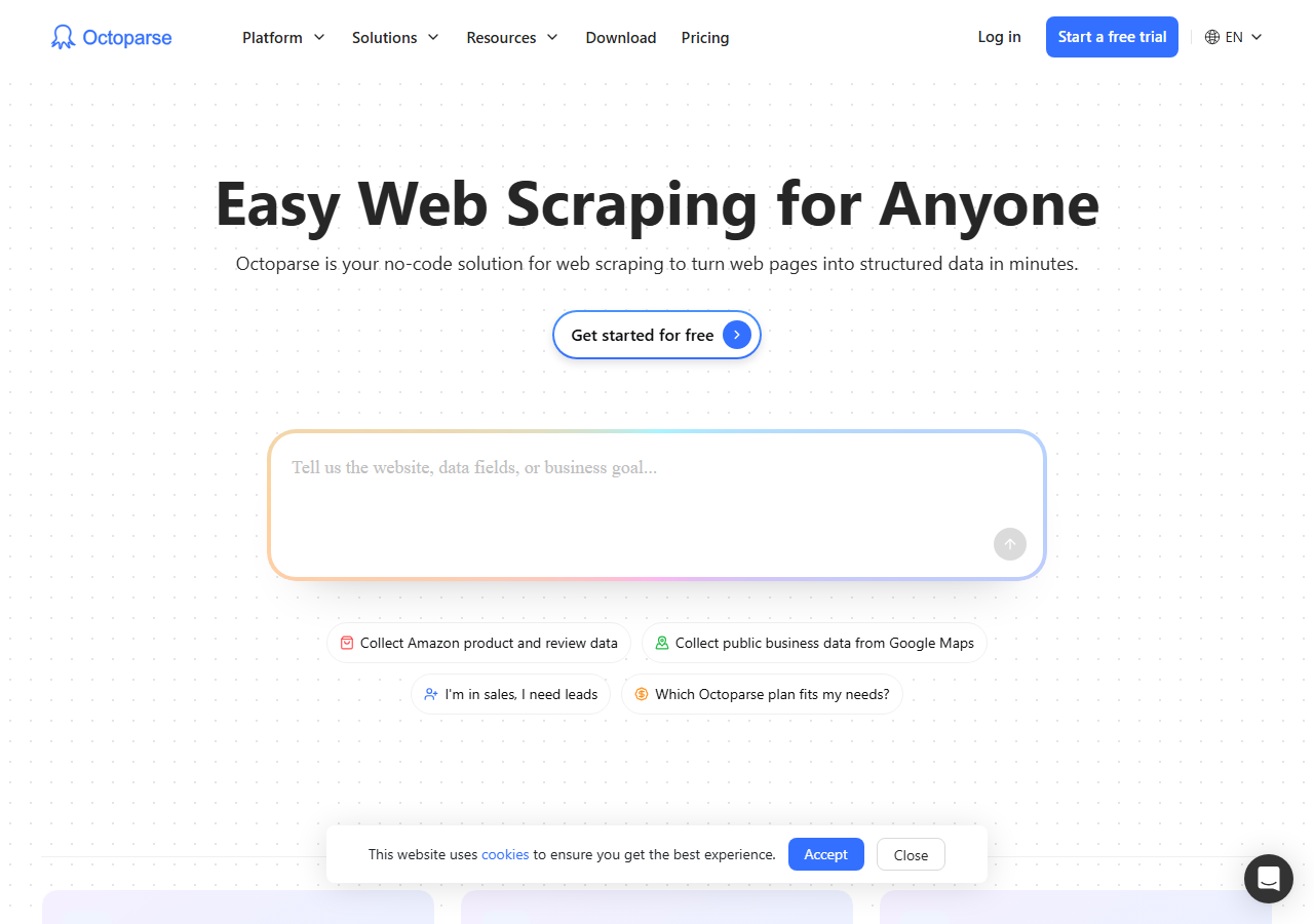 Octoparse LinkedIn job scraper homepage