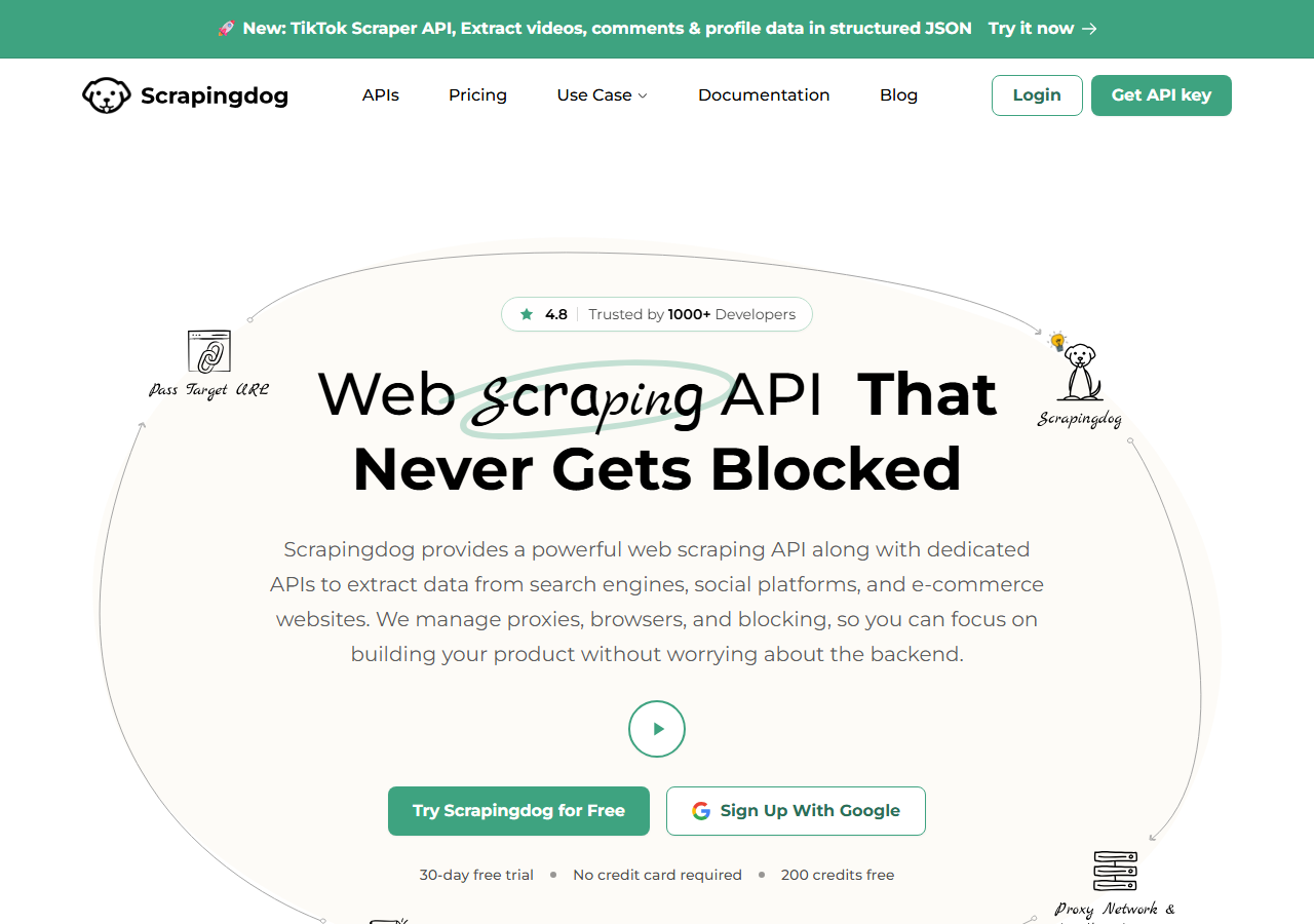 Scrapingdog LinkedIn profile scraper API homepage